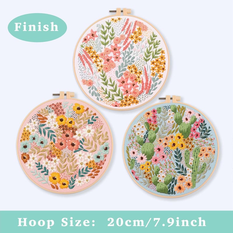 REEWISLY 3 pcs Embroidery Starter kit with Patterns and Instructions, DIY Adult Cross Stitch Kits Beginner, Including 3 Plastic Embroidery Rings, 1 Scissors, Colored Threads and Needles - Image 3
